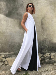 Bohemian white cotton clothes For Women sleeveless patchwork Maxi Dresses - bagstylebliss