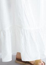Bohemian white cotton dresses sleeveless cotton robes summer Dress - bagstylebliss