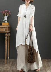 Bohemian white linen crane tops v neck tunic summer blouses - bagstylebliss