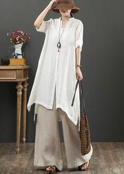 Bohemian white linen crane tops v neck tunic summer blouses - bagstylebliss