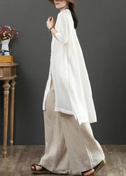 Bohemian white linen crane tops v neck tunic summer blouses - bagstylebliss