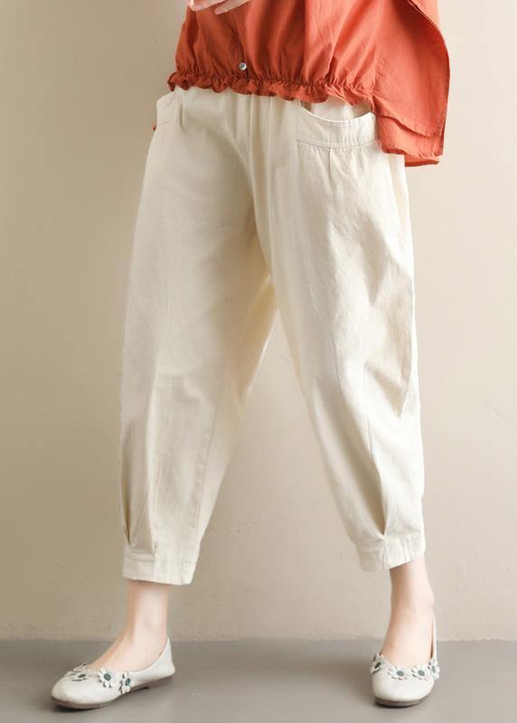 Bohemian wild pants casual beige Shape elastic waist asymmetric women pants - bagstylebliss