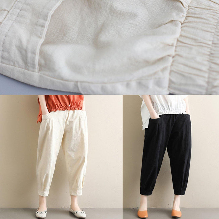 Bohemian wild pants casual beige Shape elastic waist asymmetric women pants - bagstylebliss