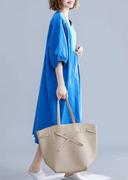 Bohemian Cinched cotton clothes Women Shape blue Maxi Dress summer - bagstylebliss