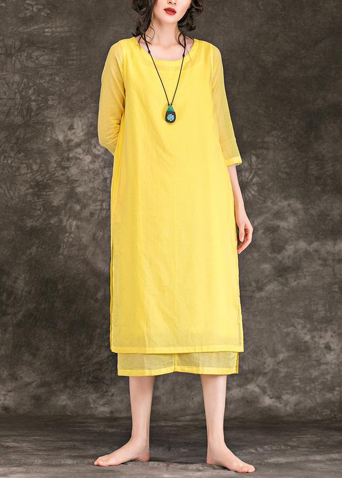 Bohemian yellow Cotton Long dress o neck patchwork Midi Summer Dresses