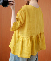 Bohemian yellow clothes o neck Cinched Dresses blouse - bagstylebliss