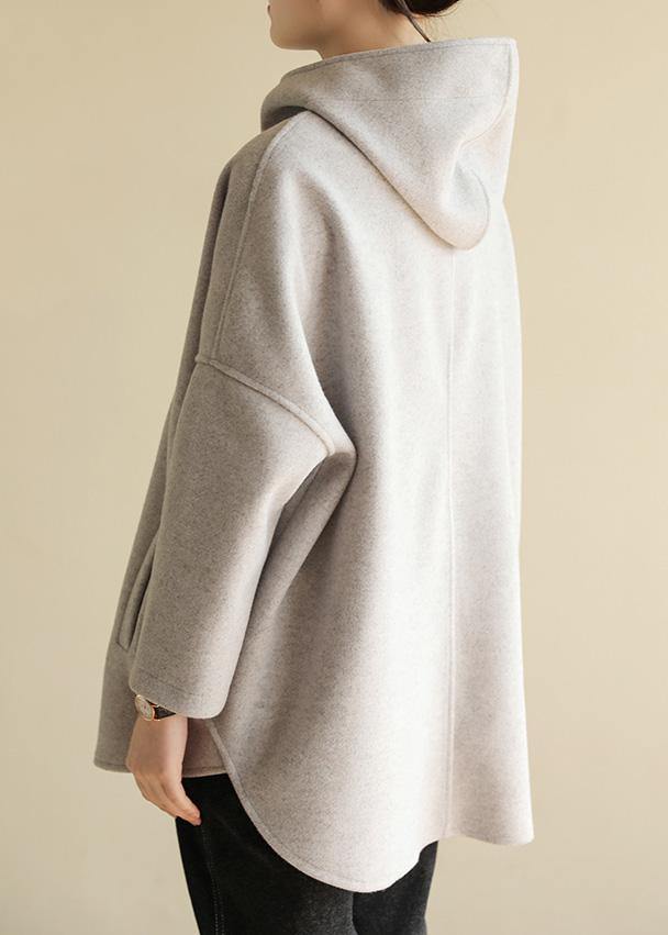 Bohemian zippered cotton hooded crane tops Fabrics gray Sweatshirt - bagstylebliss