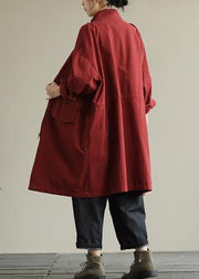 Bohemian zippered pockets fine fall Coats Women red baggy coat - bagstylebliss