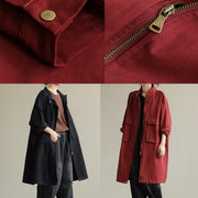 Bohemian zippered pockets fine fall Coats Women red baggy coat - bagstylebliss