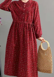 Bohemian Blue Pockets Print Loose Fall Maxi Dress Long sleeve