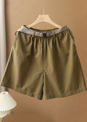 Boho Army Green Elastische Taillentaschen Schärpen Baumwolle Shorts mit weitem Bein Sommer