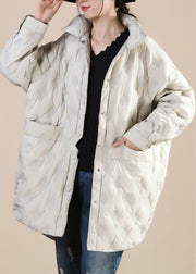 Boho Beige Pockets Patchwork Casual Winter Duck Down Jackets