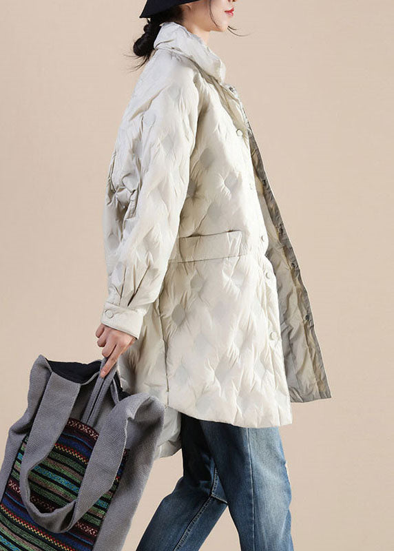 Boho Beige Pockets Patchwork Casual Winter Duck Down Jackets