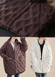 Boho Beige Pockets Patchwork Casual Winter Duck Down Jackets