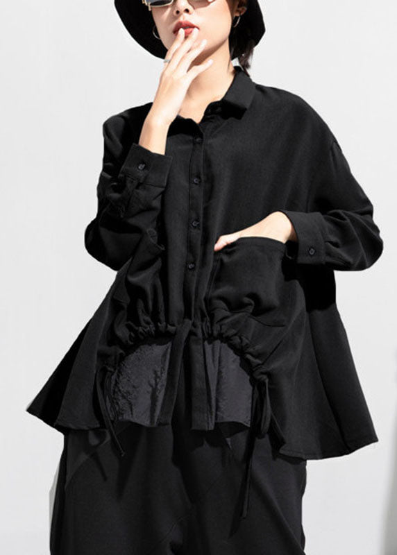 Boho Black Black Button asymmetrical design Fall Long sleeve Coat