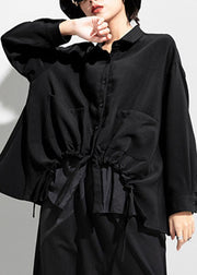 Boho Black Black Button asymmetrical design Fall Long sleeve Coat