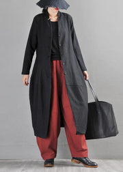 Boho Black Button Long Linen long Trench Coat - bagstylebliss