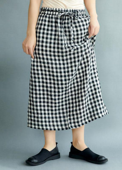 Boho Black Plaid Pockets Fall Tie Waist Skirt - bagstylebliss