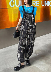 Boho Black Print Pockets carpenter pants Pants - bagstylebliss