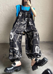 Boho Black Print Pockets carpenter pants Pants - bagstylebliss