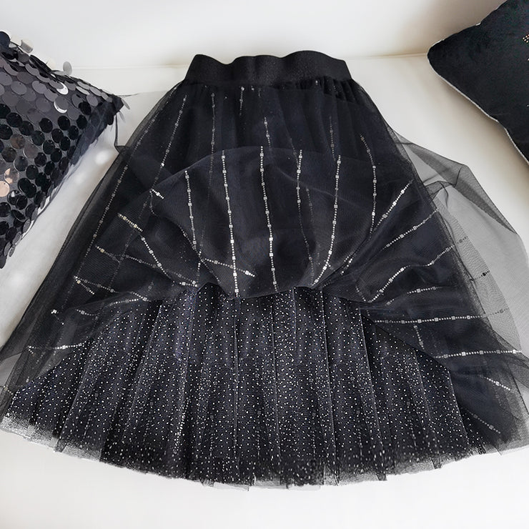 Boho Black Sequins tulle A Line Skirts Summer