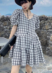 Boho Black White Plaid Patchwork Vacation Dress Summer - bagstylebliss