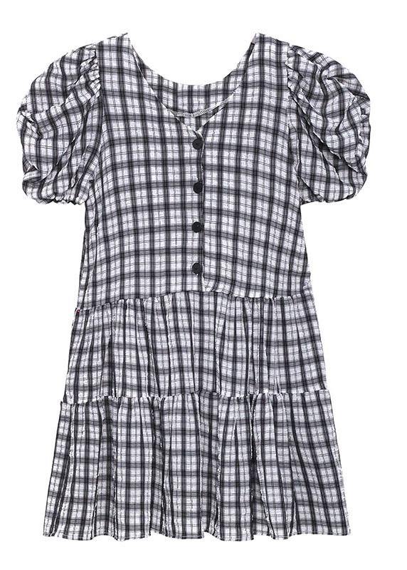 Boho Black White Plaid Patchwork Vacation Dress Summer - bagstylebliss