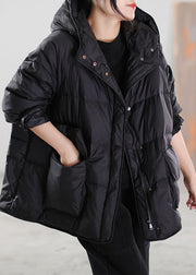 Boho Black Zip Up drawstring Duck Down Winter Coats