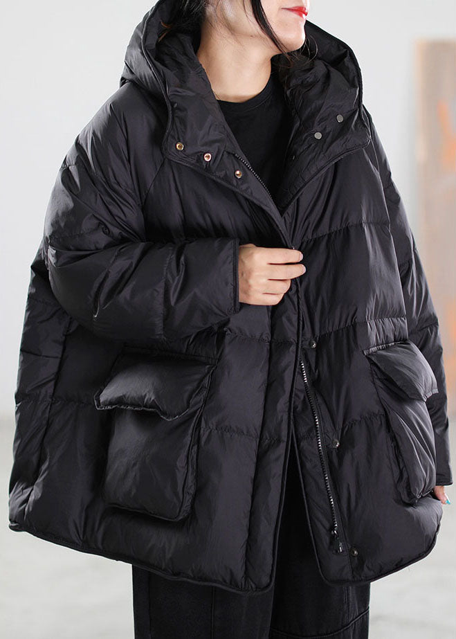 Boho Black Zip Up drawstring Duck Down Winter Coats