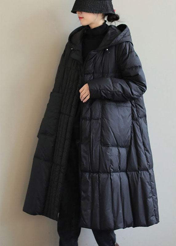 Boho Black Fashion Loose Pockets Winter Daunenmantel