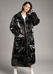 Boho Black zippered Pockets long Winter Duck Down coat