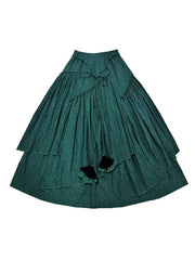 Boho Blackish Green Asymmetrical Jacquard Cotton Skirt Spring