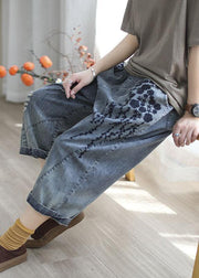 Boho Blue Embroideried Summer Denim Pants - bagstylebliss