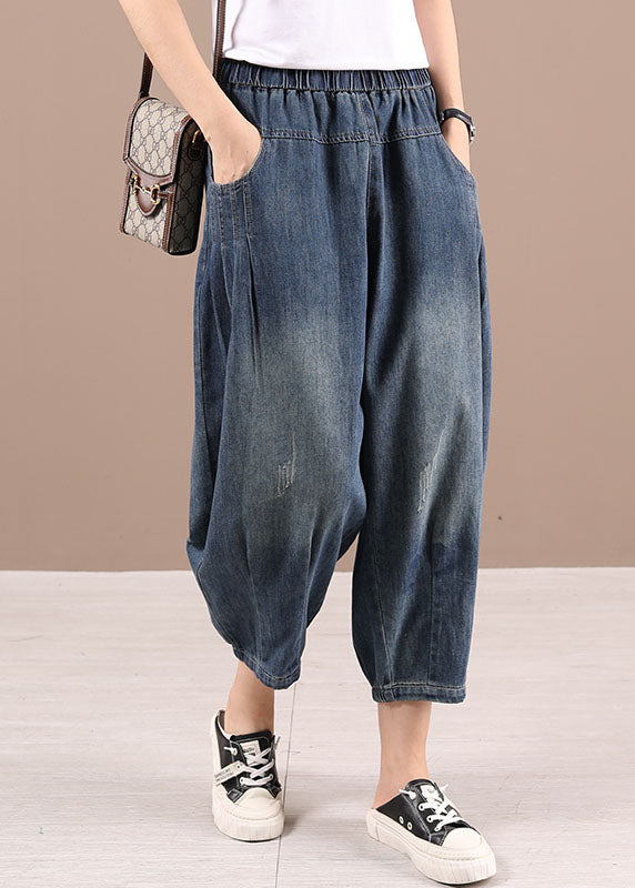 Boho Blue Pockets Casual Harem Fall Pants