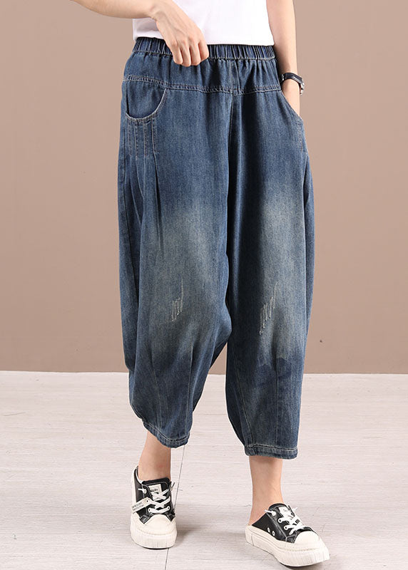 Boho Blue Pockets Casual Harem Fall Pants