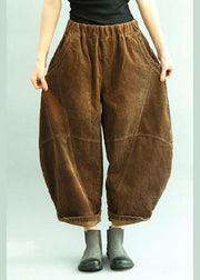 Boho Brown Pockets Patchwork lantern Fall Pants Trousers - bagstylebliss