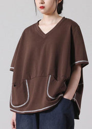 Boho Chocolate Pockets Cotton Short Sleeve Tee - bagstylebliss