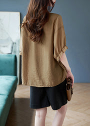 Boho Coffee O-Neck Print Drawstring Chiffon T Shirts Batwing Sleeve