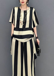 Boho Colorblock Asymmetrical Patchwork Striped Chiffon Two-Piece Set Summer