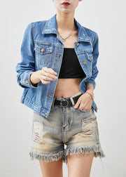 Boho Denim Blue Silm Fit Cotton Coats Spring