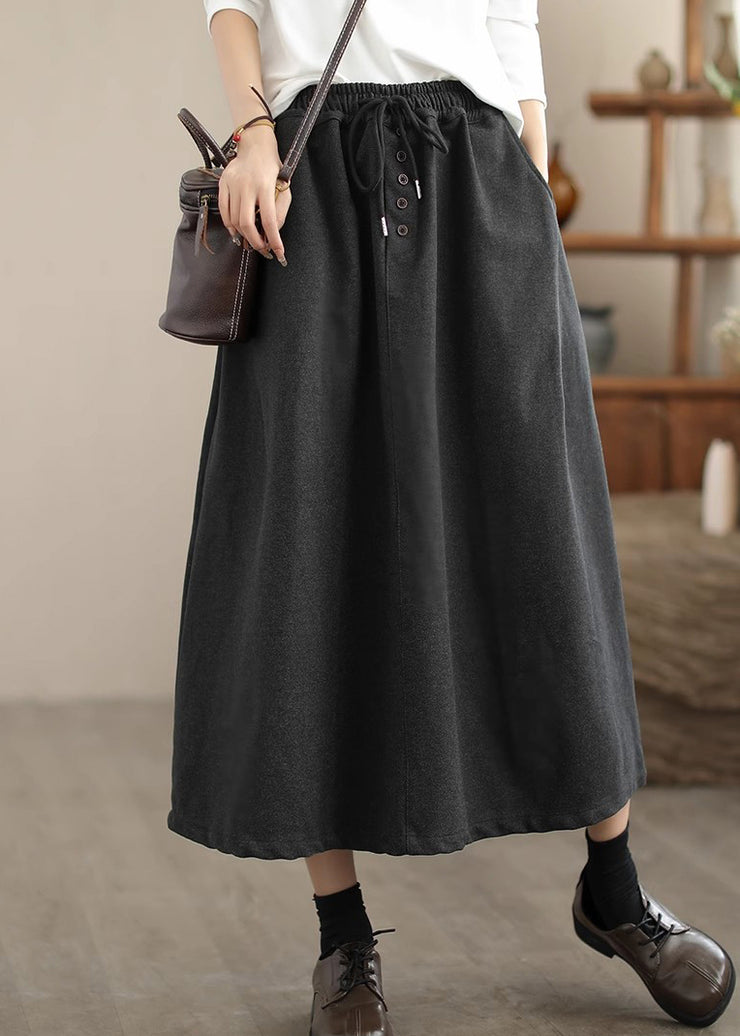 Boho Dull Grey Drawstring Exra Large Hem Woolen Skirt Spring