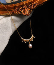 Boho Gold Alloy Zircon Leace Pearl Pendant Necklace