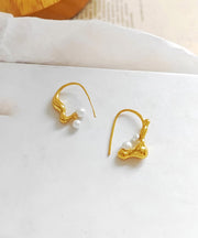 Boho Gold Copper Asymmetrical Pearl Hoop Earrings
