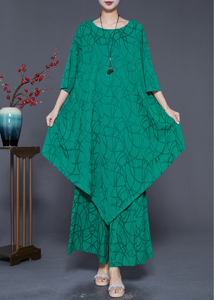 Boho Green Asymmetrical Design Silk Two Pieces Set Summer