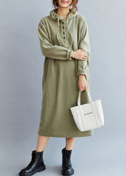 Boho Green Hooded cozy Warm Fleece Sweatshirt dress Spring