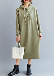 Boho Green Hooded cozy Warm Fleece Sweatshirt dress Spring