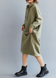 Boho Green Hooded cozy Warm Fleece Sweatshirt dress Spring