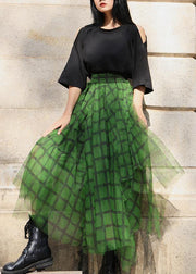 Boho Green Plaid tulle asymmetrical design Skirt Summer - bagstylebliss