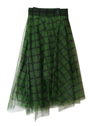 Boho Green Plaid tulle asymmetrical design Skirt Summer - bagstylebliss