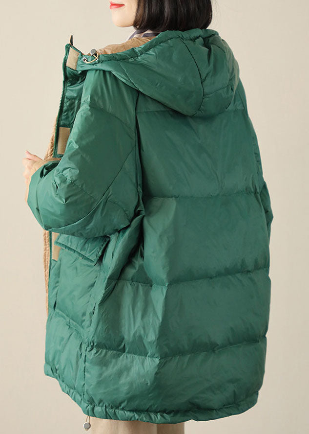 Boho Green zippered Graphic Loose Winter Duck Down Puffer